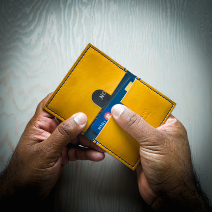 Slim Leather Wallet in yellow leather handmade in Canada