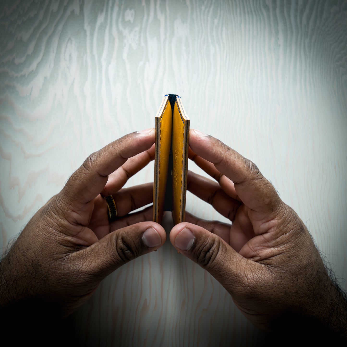 Slim Leather Wallet in yellow leather handmade in Canada