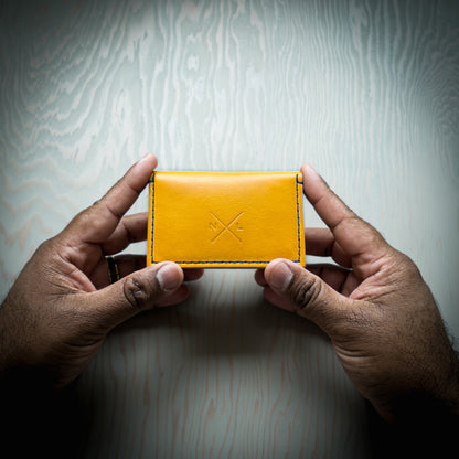 Slim Leather Wallet in yellow leather handmade in Canada