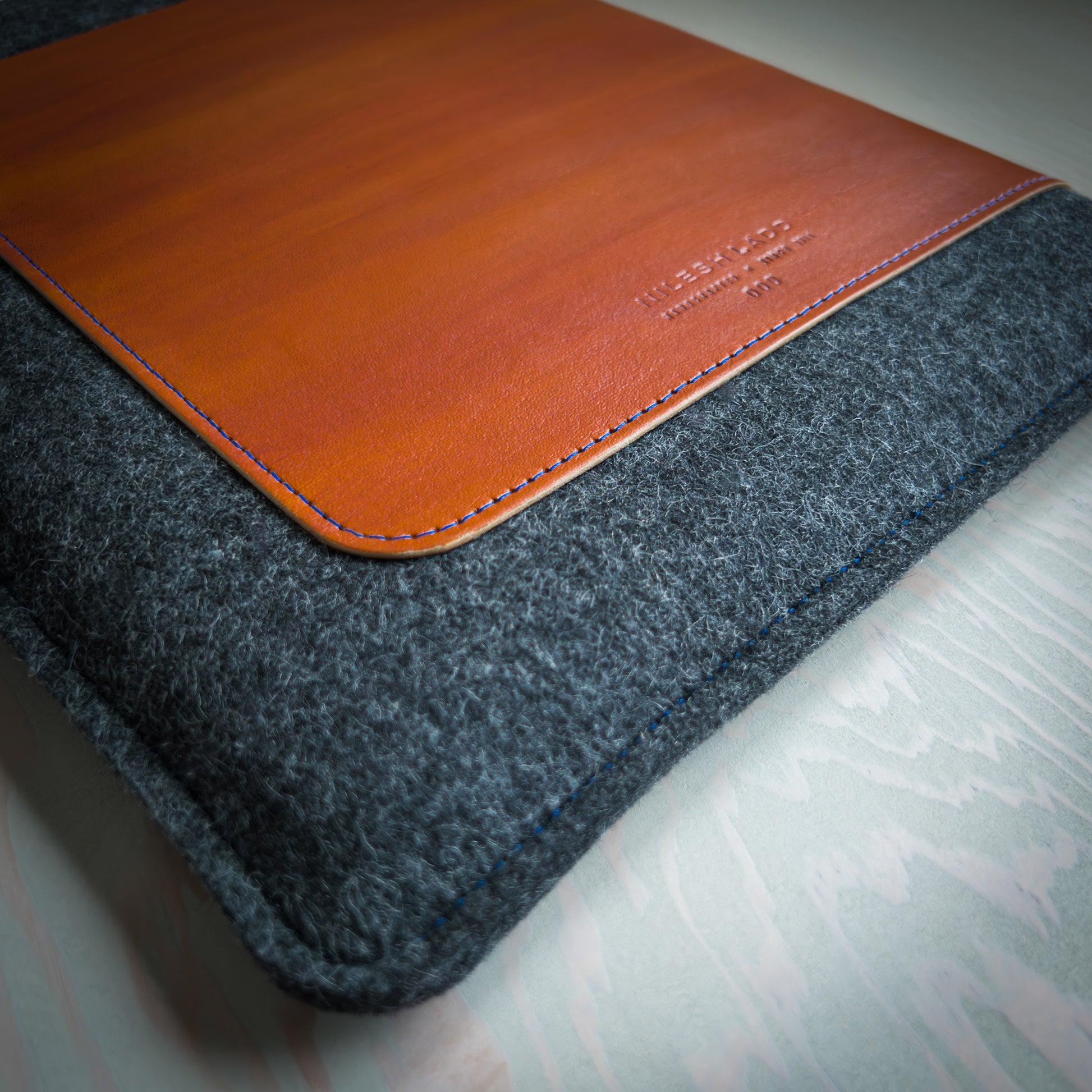 iPad Pro Sleeve in Cognac Leather and Wool Felt Handmade in Canada