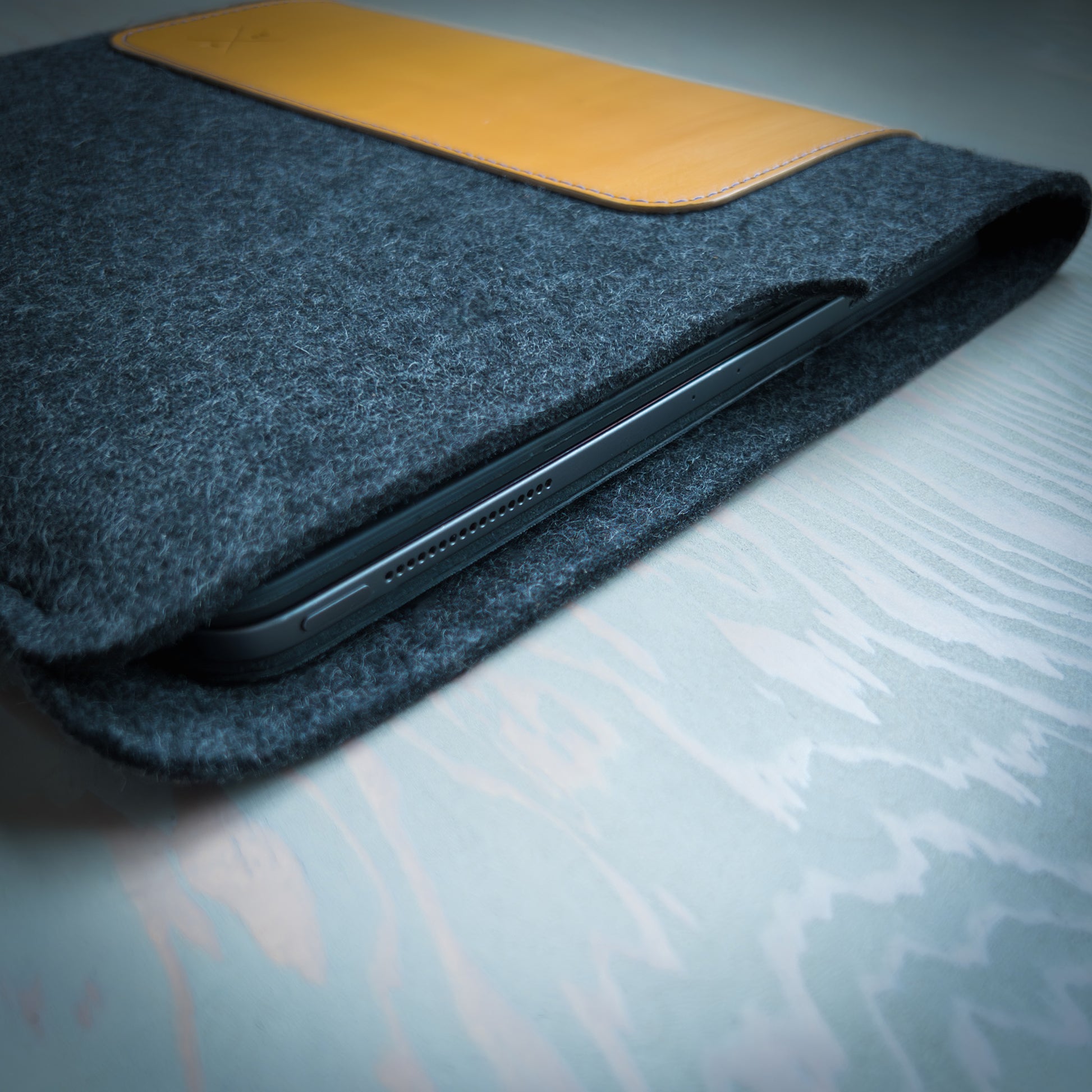 iPad Pro Sleeve in Yellow Leather and Wool Felt Handmade in Canada